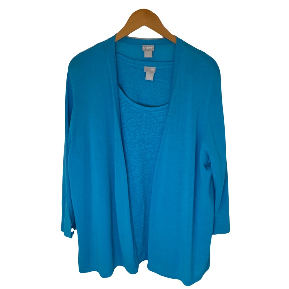 Chico’s  Women’s  XXL  Vibrant  Blue  Knit  Cardigan  Tank  Top  Set  Casual